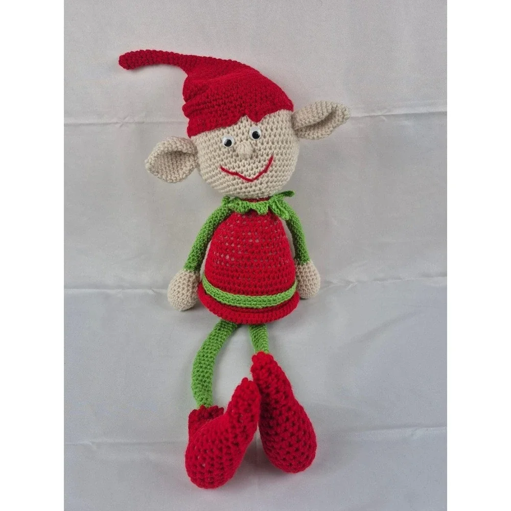 Handmade Crochet Christmas Elf Amigurumi Plush Holiday Decor Red Green Soft Toy‎